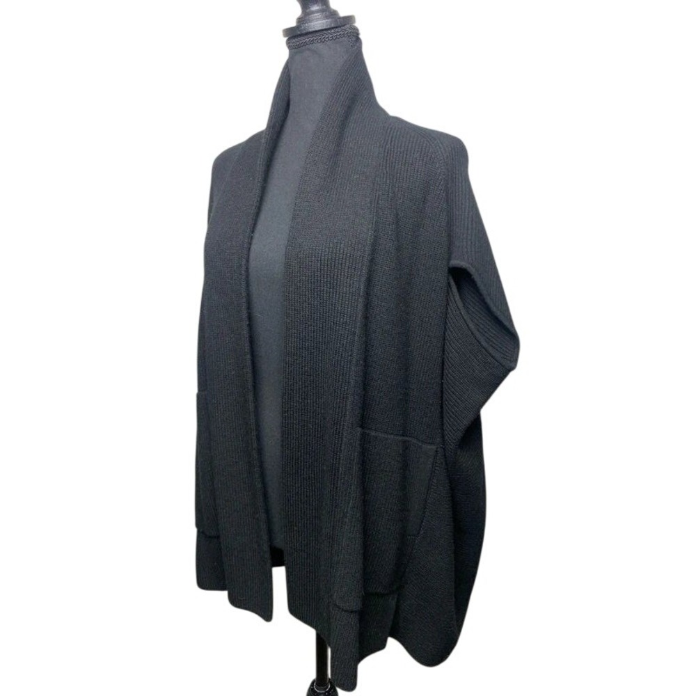 Banana Republic Ribbed Knit Open Front Shawl Cardigan Vest Black Pocket XS/S